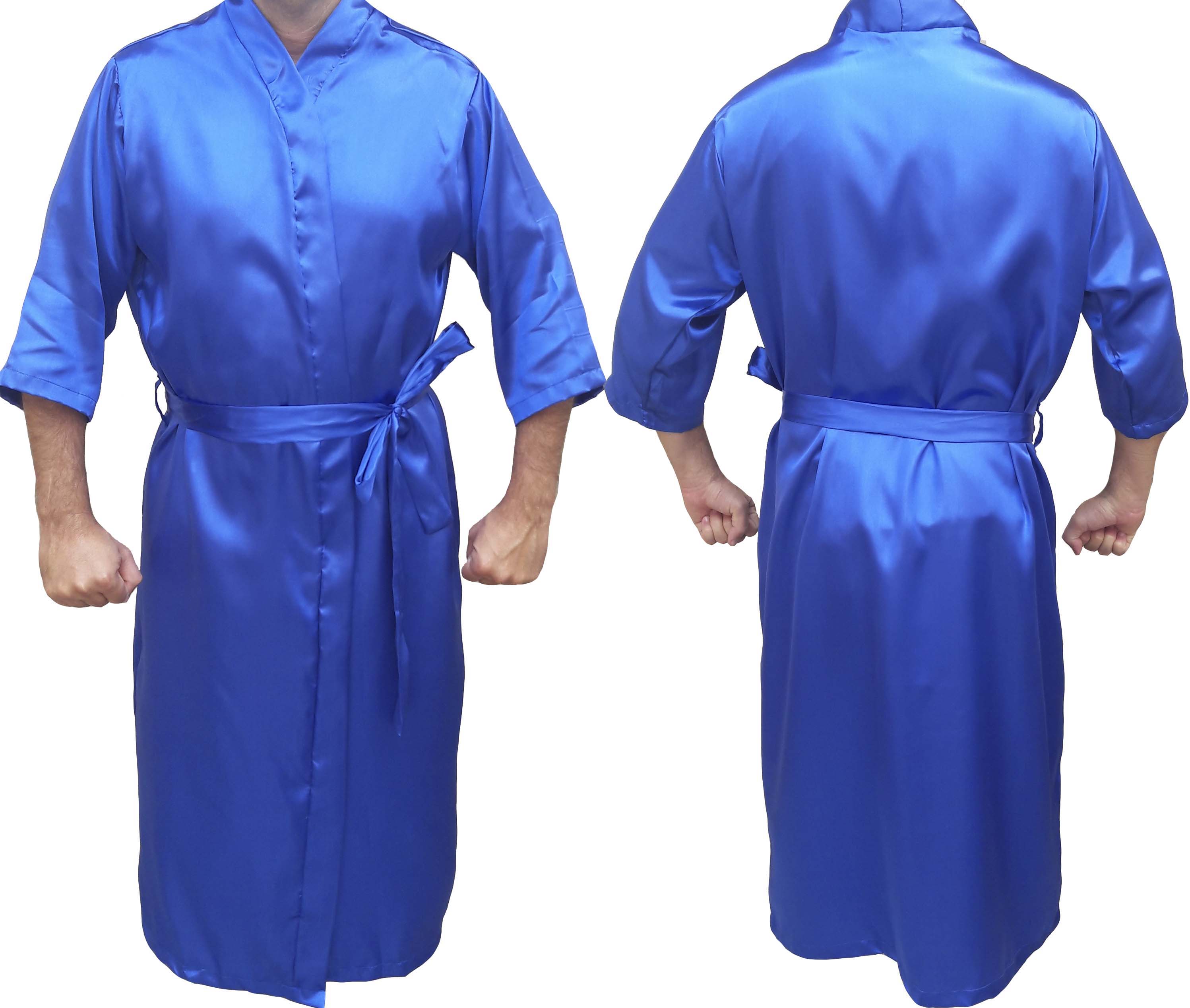 Robe Roupão de Cetim Com Elastano  Masculino Manga 3/4 Quimono Azul Royal