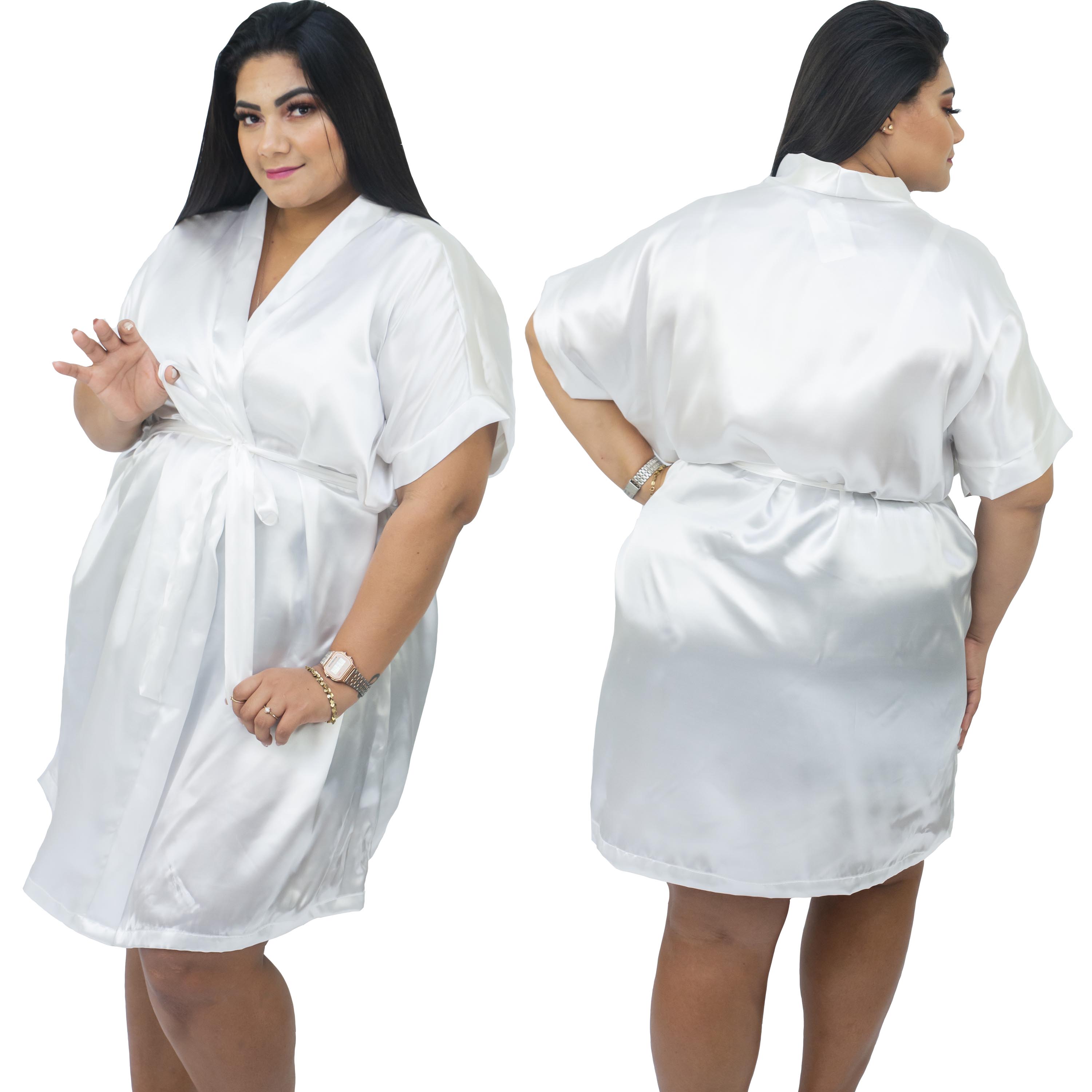 Robe de Cetim Com Elastano Feminino Plus Size 48 50 52 e 54 Branco