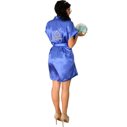 Robe de Cetim Feminino Azul Royal Bordado Personalizado Debutante Monograma 15 