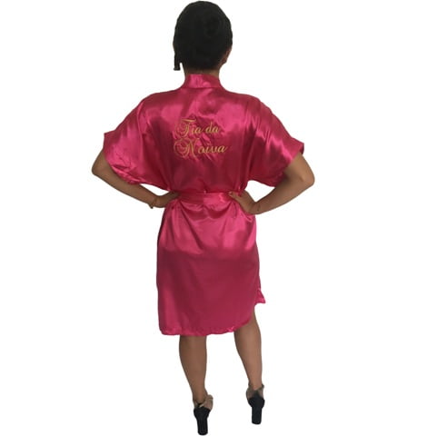 Robe de Cetim Feminino Bordado Personalizado Tia da Noiva 