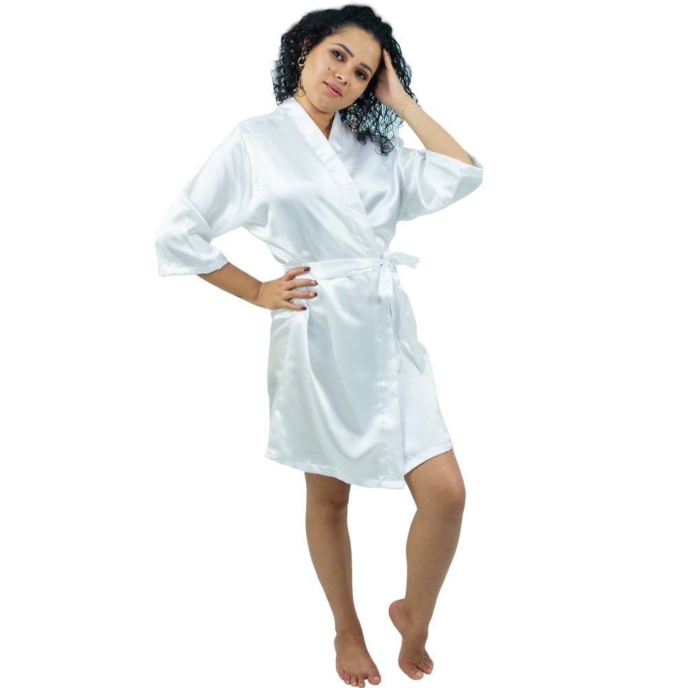 Robe de Cetim Com Elastano Feminino Manga 3/4 Cor Branco