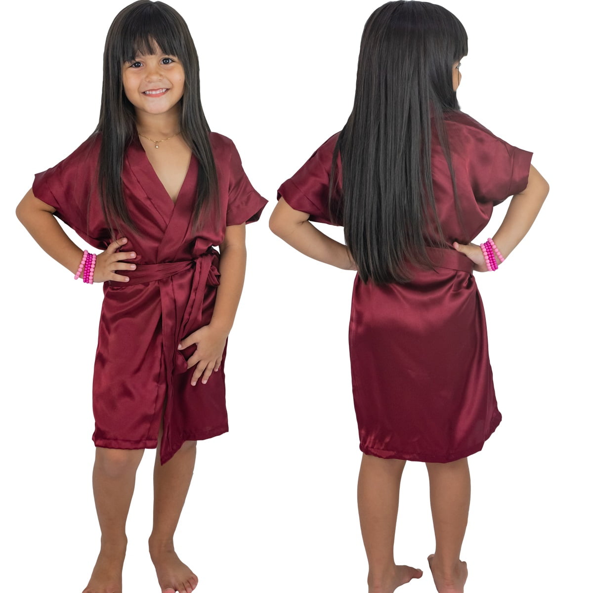 Robe Infantil Feminino de Cetim Com Elastano Roupão Vinho Marsala