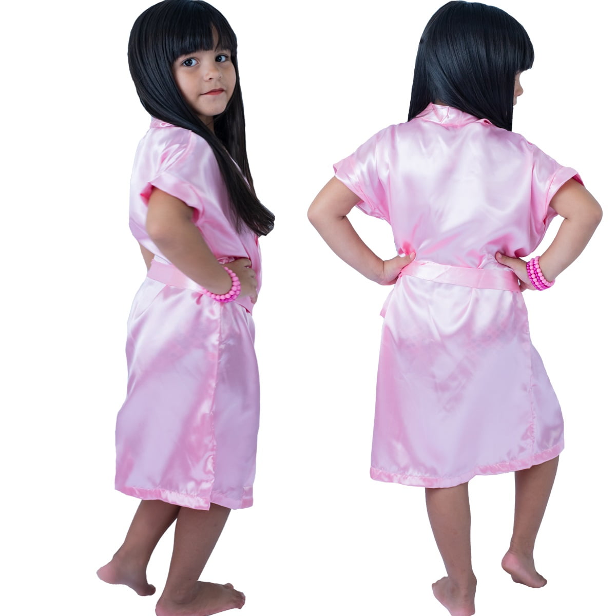 Robe Infantil de Cetim Feminino Daminha Chiclete Claro  