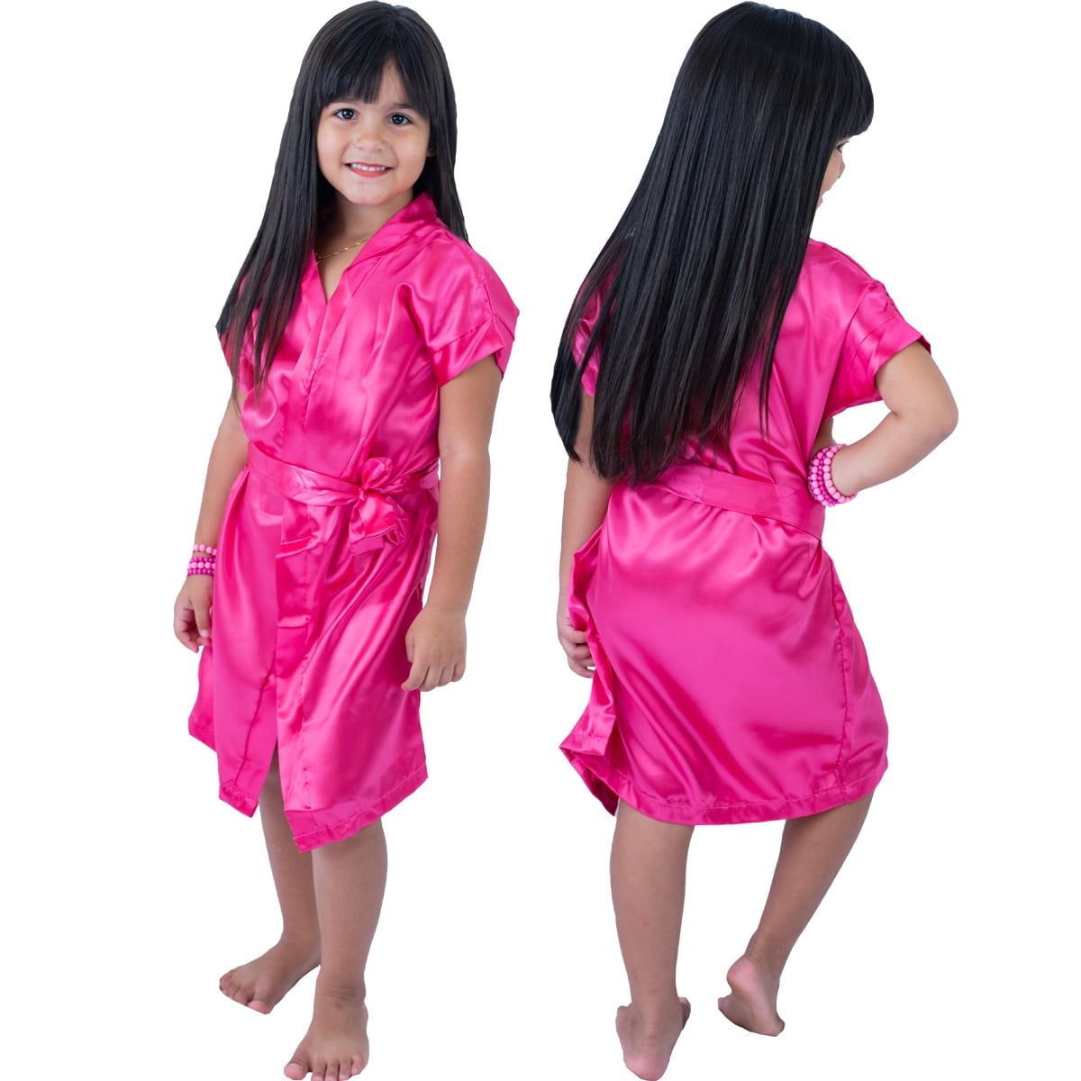 Robe Infantil de Cetim Feminino Daminha Rosa Pink 