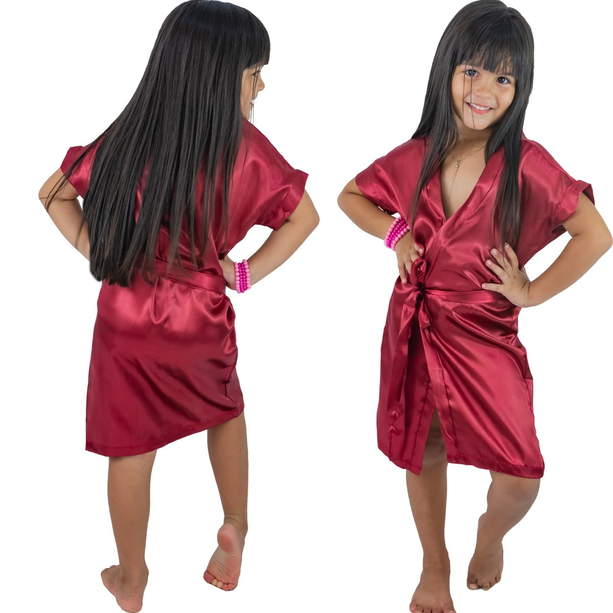 Robe Infantil Feminino de Cetim Roupão Vinho