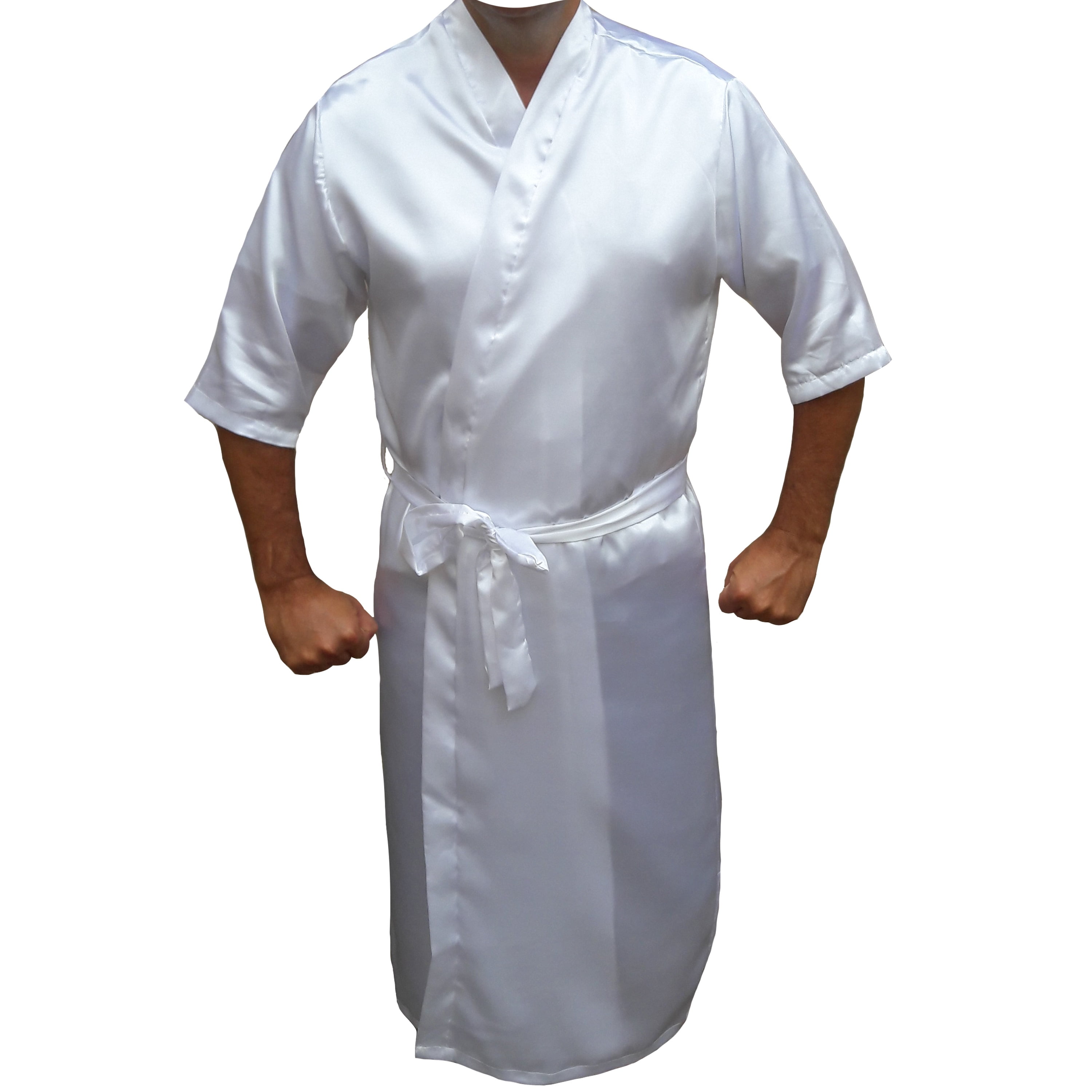 Robe Masculino Roupão de Cetim Com Elastano Manga 3/4 Branco