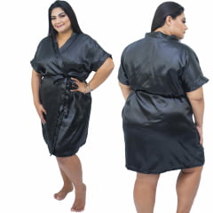 Robe de Cetim Com Elastano Feminino Plus Size 48 50 52 e 54 Preto