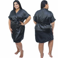 Robe de Cetim Com Elastano Feminino Plus Size 48 50 52 e 54 Preto