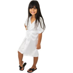 Robe Infantil Feminino  Roupão de Cetim Com Elastano Daminha Branco