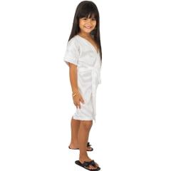 Robe Infantil Feminino Roupão de Cetim Com Elastano Branco 