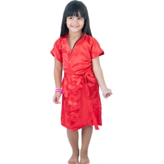 Robe Infantil Feminino Roupão de Cetim com Elastano Daminha Vermelho