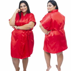 Robe de Cetim Com Elastano Feminino Plus Size 48 50 52 e 54 Vermelho