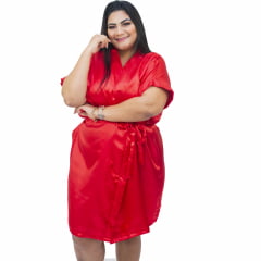 Robe de Cetim Com Elastano Feminino Plus Size 48 50 52 e 54 Vermelho