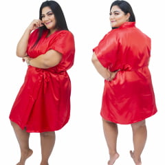 Robe de Cetim Com Elastano Feminino Plus Size Vermelho Tamanho 48 50 52 e 54