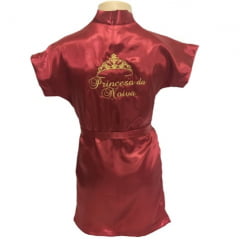 Robe Infantil Cetim Roupão Feminino Bordado Personalizado Coroa Princesa da Noiva 
