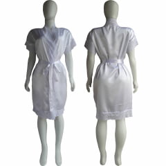 Robe de Cetim Feminino Com Renda Manga e Bainha Pala Completo Branco