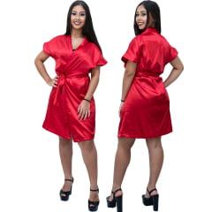 Robe Feminino de Cetim Com Elastano Manga Curta Cor Vermelho Ferrari 460 