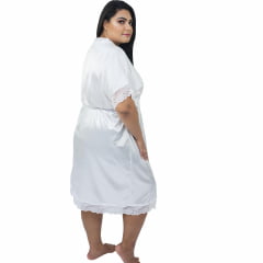 Robe de Cetim com Elastano com Renda completo  Plus Size 48 50 52 e 54 Branco 