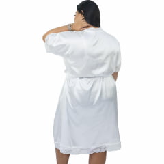 Robe de Cetim com Elastano com Renda completo  Plus Size 48 50 52 e 54 Branco 