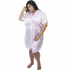 Robe de Cetim Feminino Plus Size 48 50 52 e 54 Rosa Bebê