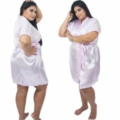 Robe de Cetim Feminino Plus Size 48 50 52 e 54 Rosa Bebê