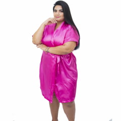 Robe de Cetim Feminino Plus Size 48 50 52 e 54 Rosa Pink