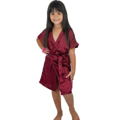 Robe Infantil Feminino de Cetim Com Elastano Roupão Vinho Marsala