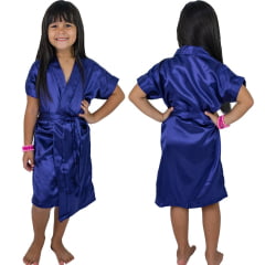 Robe Infantil de Cetim Feminino Daminha Azul Marinho