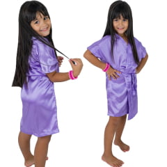 Robe Infantil de Cetim Feminino Daminha Lilás 