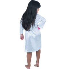 Robe Roupão Infantil Feminino de Cetim Manga Longa Branco 