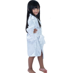 Robe Roupão Infantil Feminino de Cetim Manga Longa Branco 